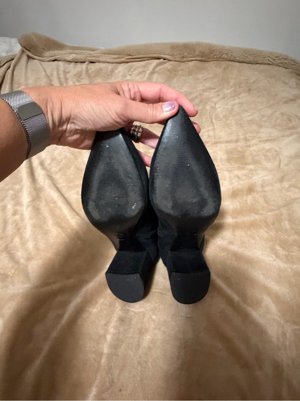 Marc Fisher LTD Alfie Block Heel Black Women’s Pointed-Toe Suede Ankle Boots 7.5 - Picture 5 of 7